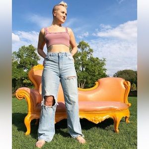 Garage Clothing Highwaisted Distressed Wide Leg Jean